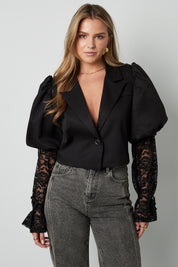 Trendy Short Blazer With Lace